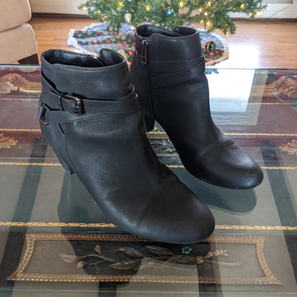 Block Heel Strap Ankle Boots